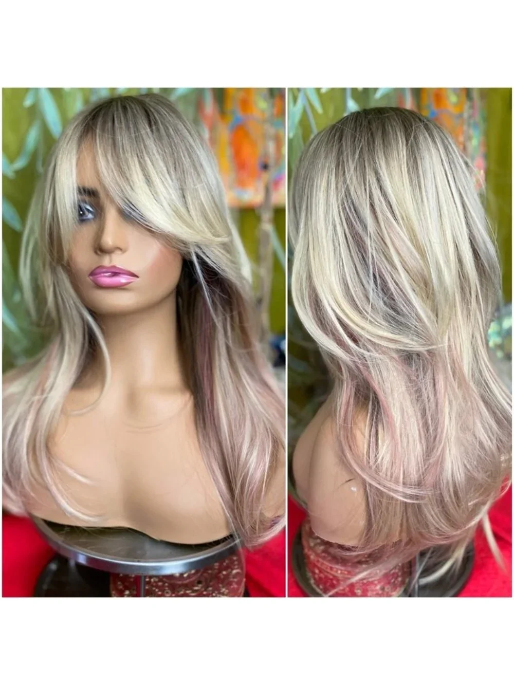 LAST ONE blonde with pink highlights layered wig